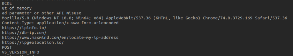 Interesting strings detected in the executable file